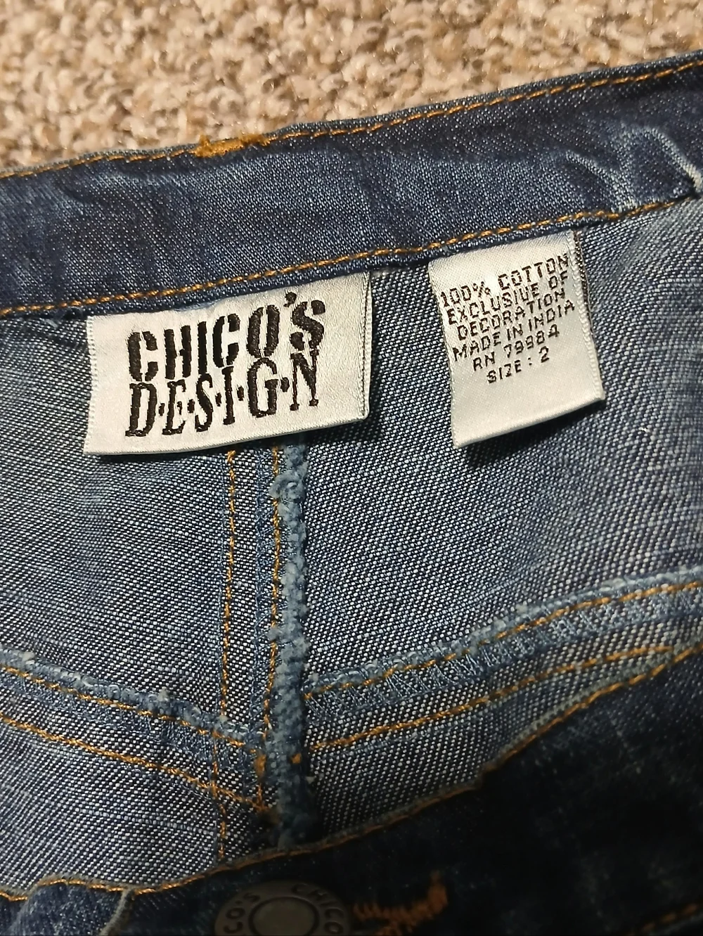 Chico's 100% Cotton Embroidered Wide Leg Denim Jeans - Multicolor Floral Detail - Picture 5 of 16